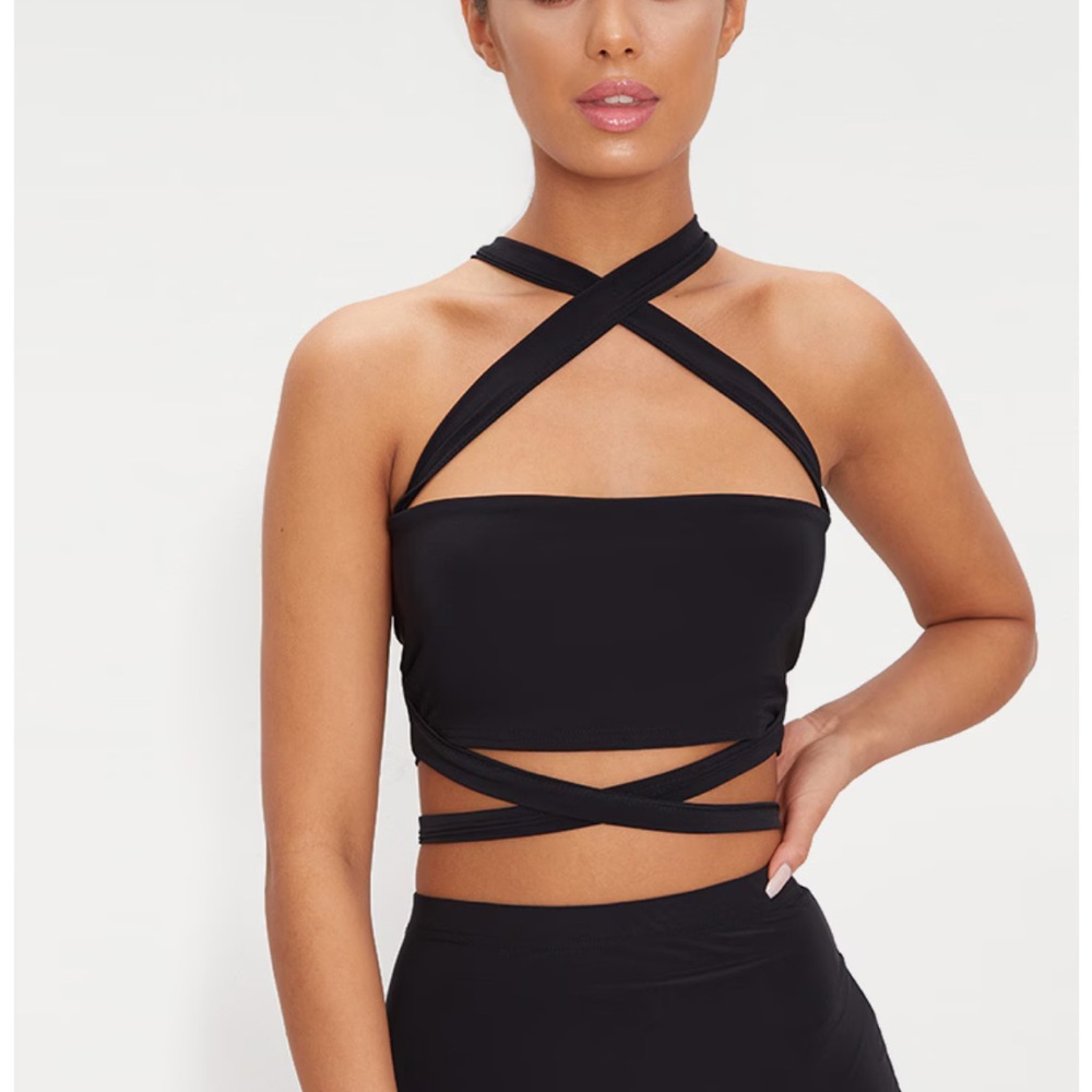 NWT Black Slinky Tie Bandeau Top